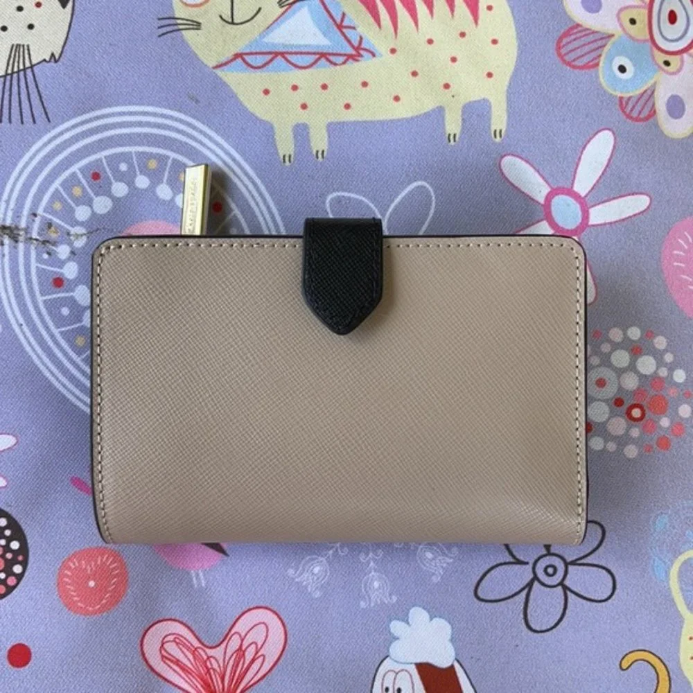 Kate Spade Staci Colorblock Medium Compact Bifold Wallet Warm Beige Multi